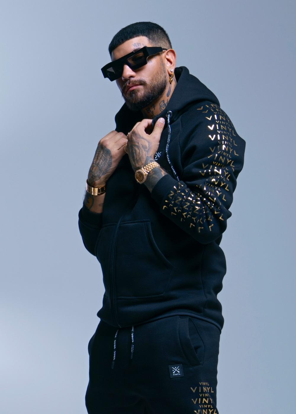 Vinyl ζακετα μαυρη με τυπωμα cotton regular fit ανδρικη