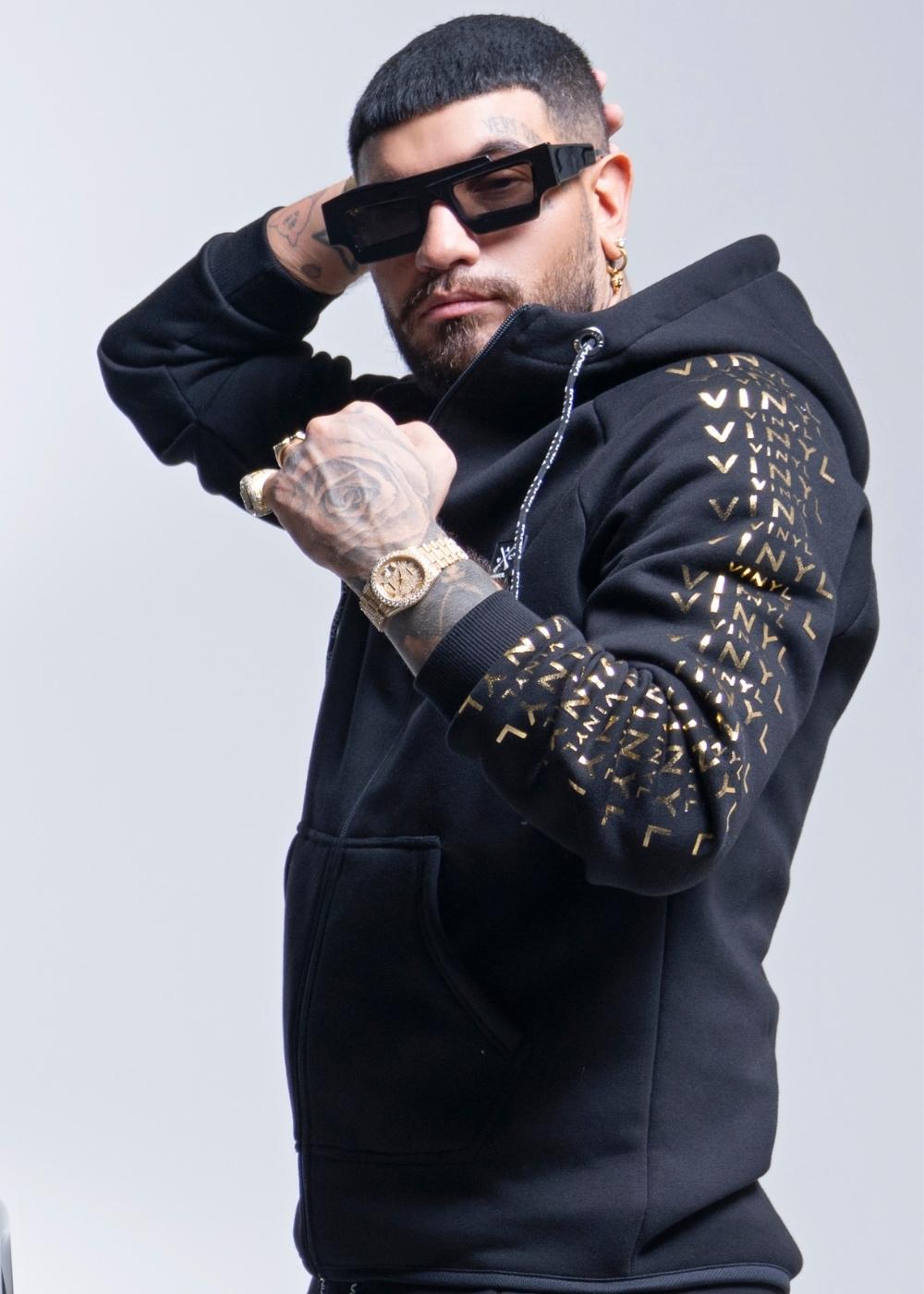 Vinyl ζακετα μαυρη με τυπωμα cotton regular fit ανδρικη