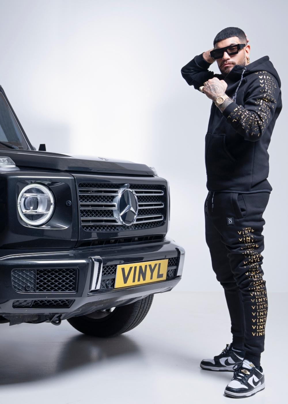 VINYL Printed Tracksuit Black - Pants with Logo Sleeves