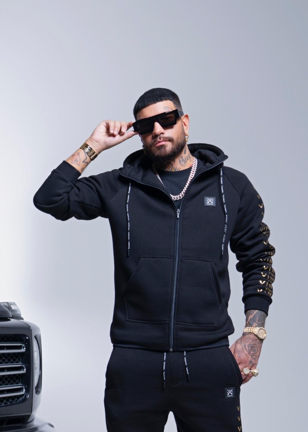 Vinyl ζακετα μαυρη με τυπωμα cotton regular fit ανδρικη