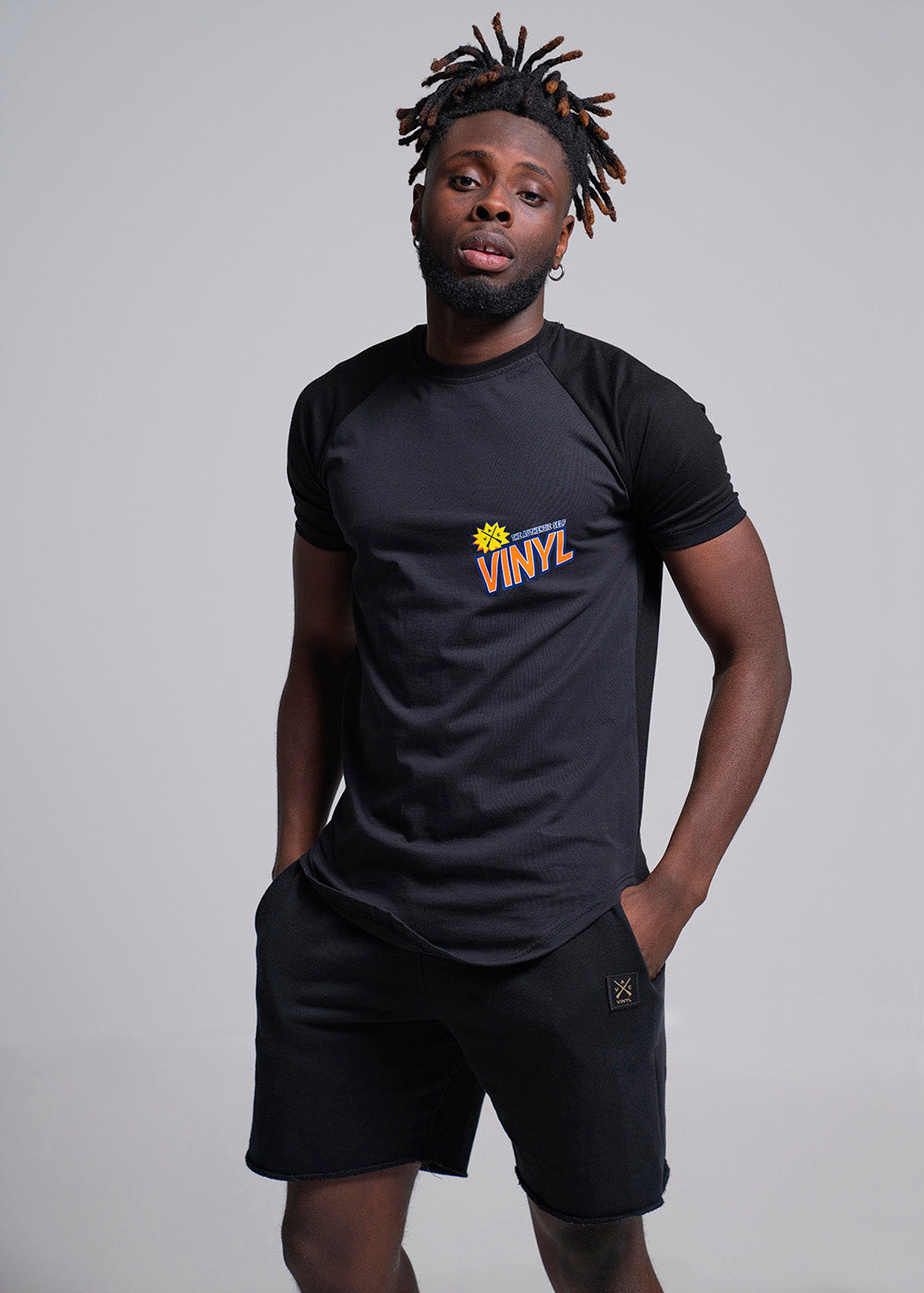 Vinyl μπλουζα με τυπωμα μαυρη cotton long line regular fit ανδρικη