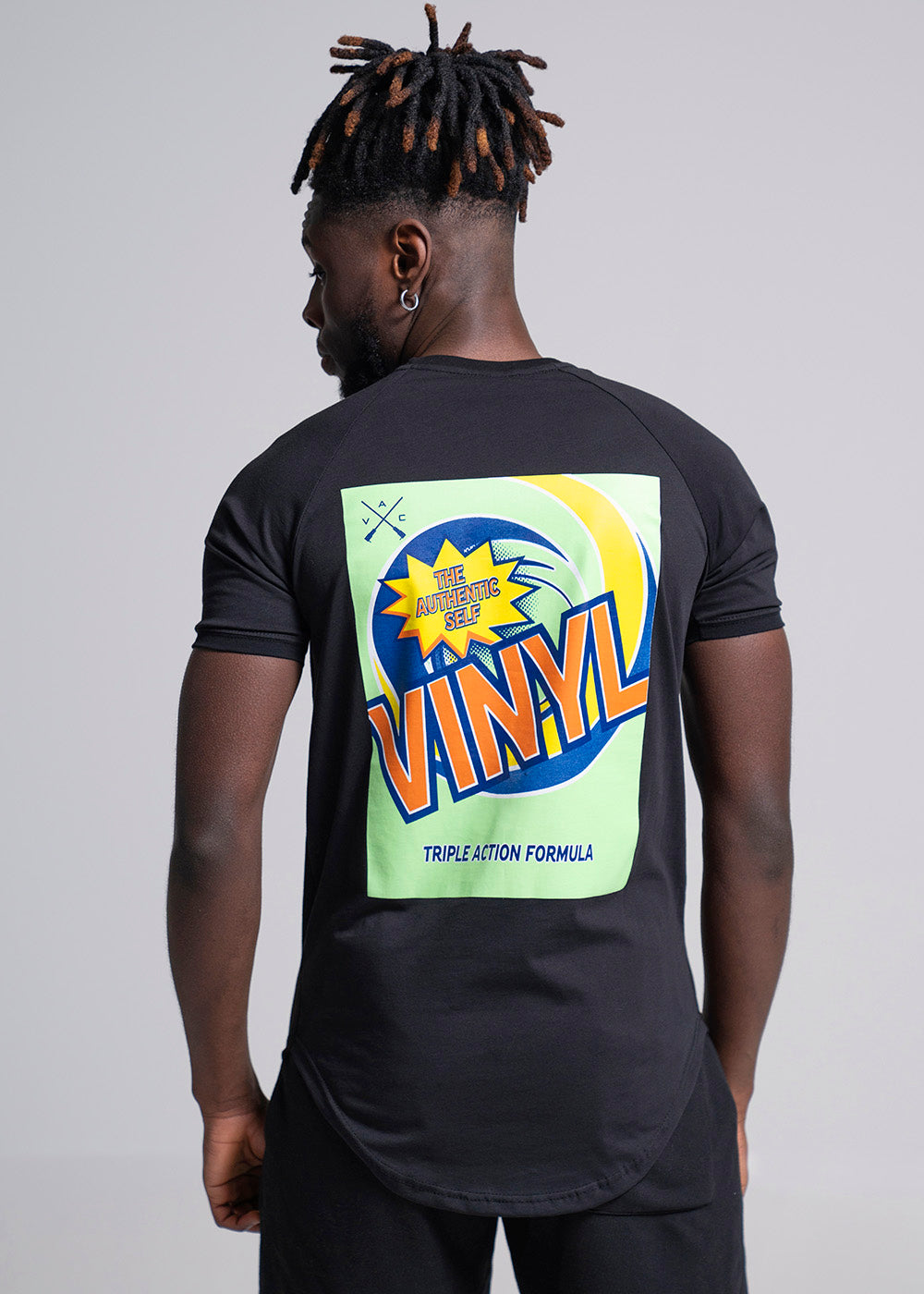 Vinyl printed black cotton long line regular fit men's shirt