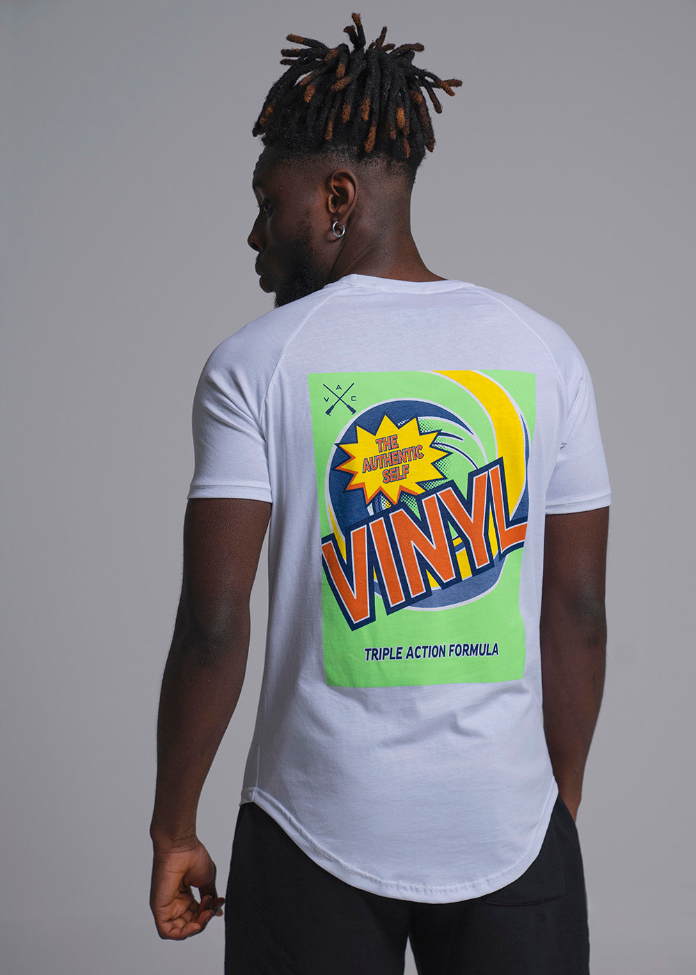 VINYL PRINTED WHITE COTTON REGULAR FIT MEN'S T-SHIRT