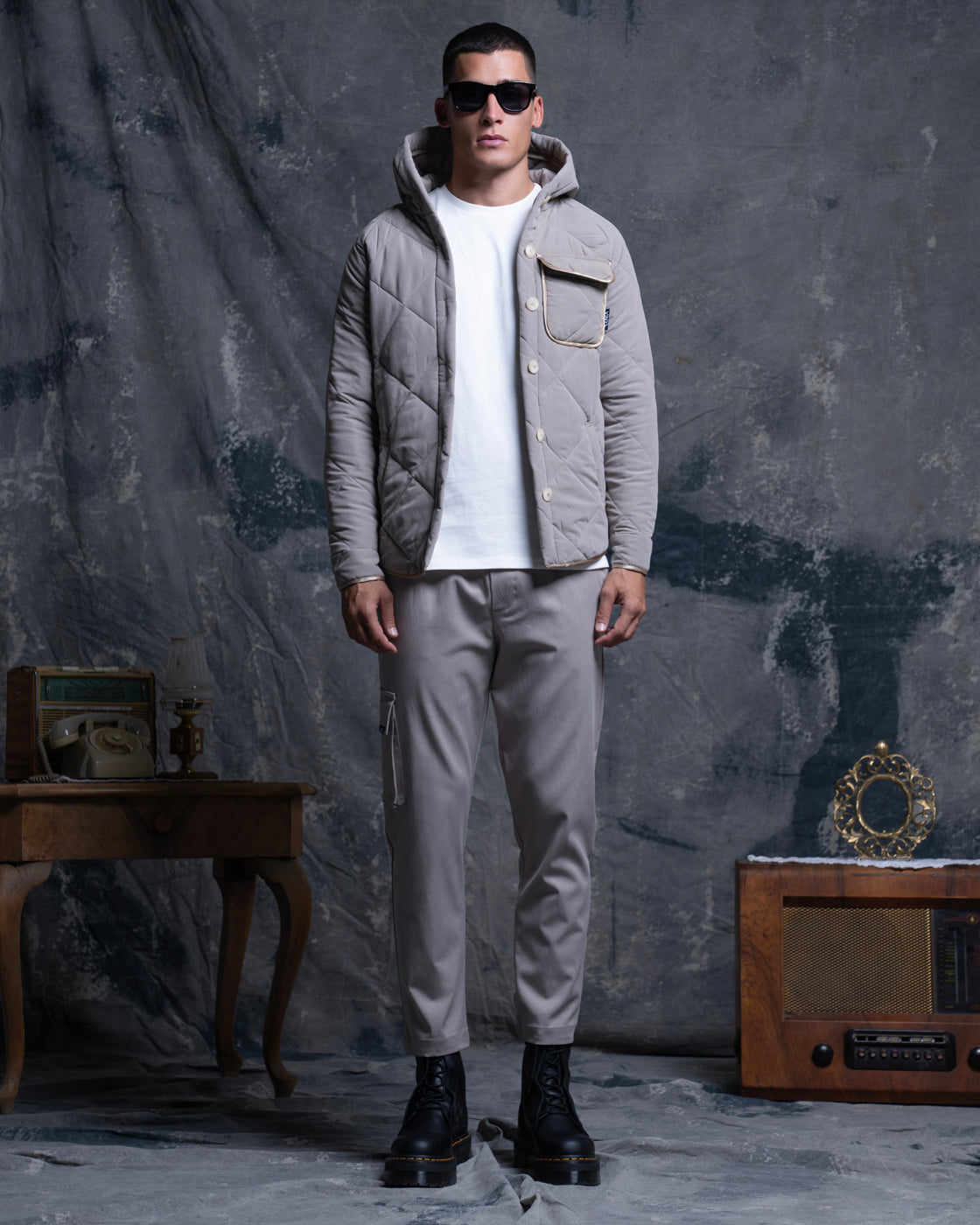 Vinyl μπουφαν μπεζ polyester regular fit ανδρικο