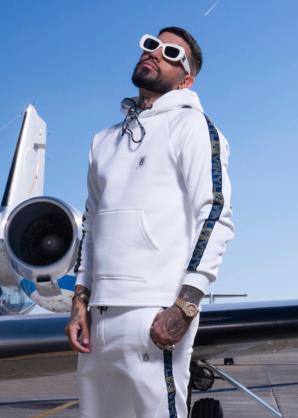 Vinyl φουτερ λευκο με τρεσα cotton regular fit ανδρικο