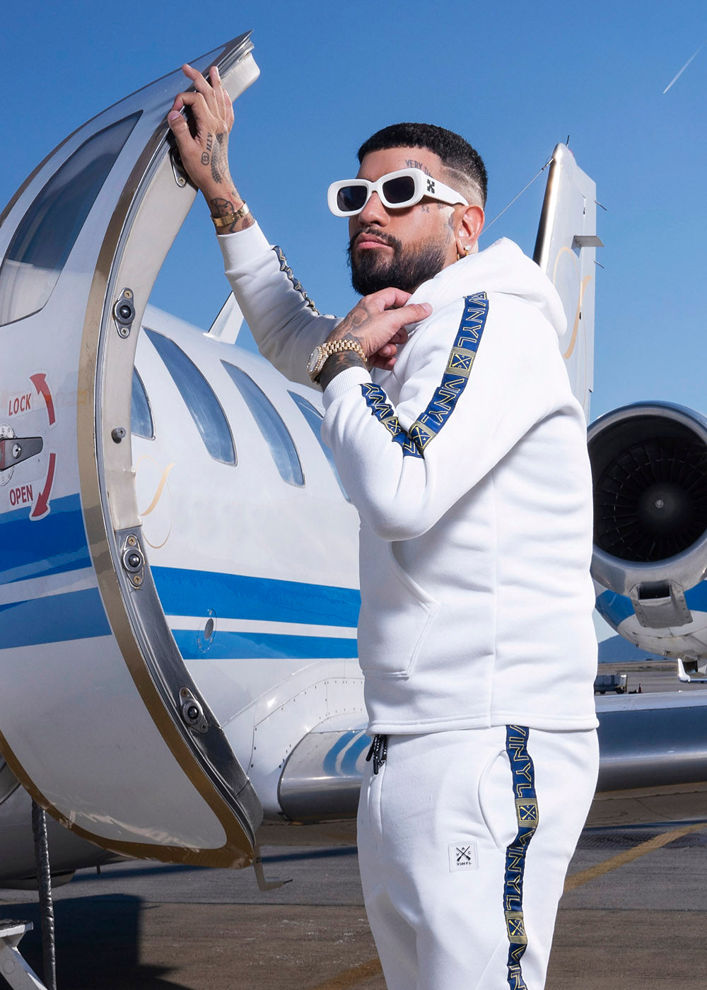 Vinyl φουτερ λευκο με τρεσα cotton regular fit ανδρικο