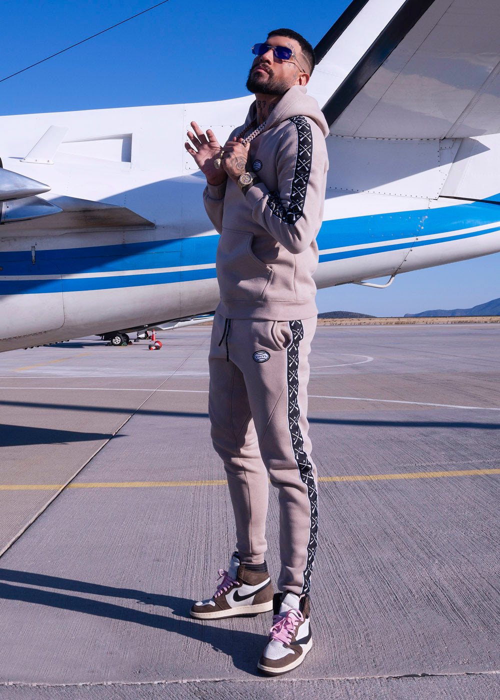 Vinyl φουτερ μπεζ με τρεσα cotton regular fit ανδρικο