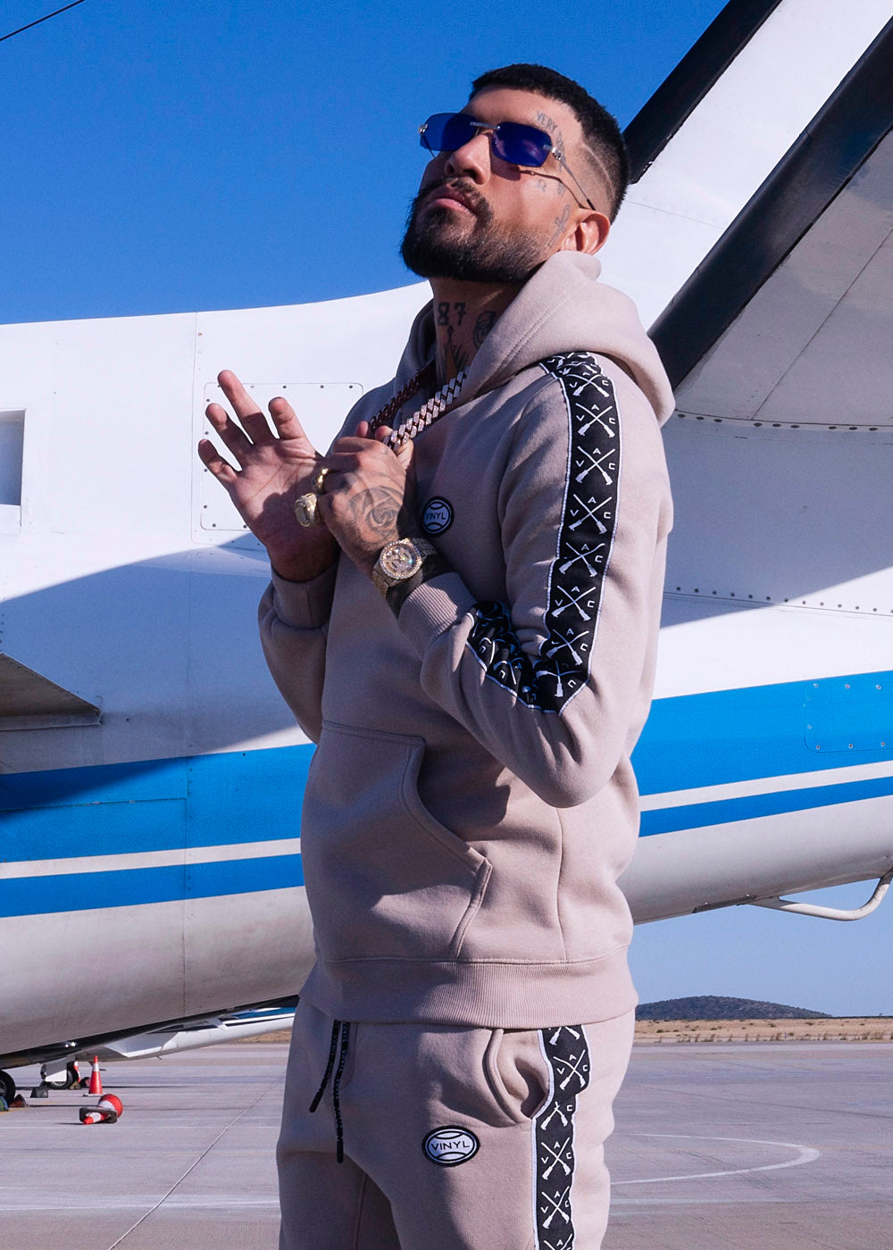 Vinyl φουτερ μπεζ με τρεσα cotton regular fit ανδρικο