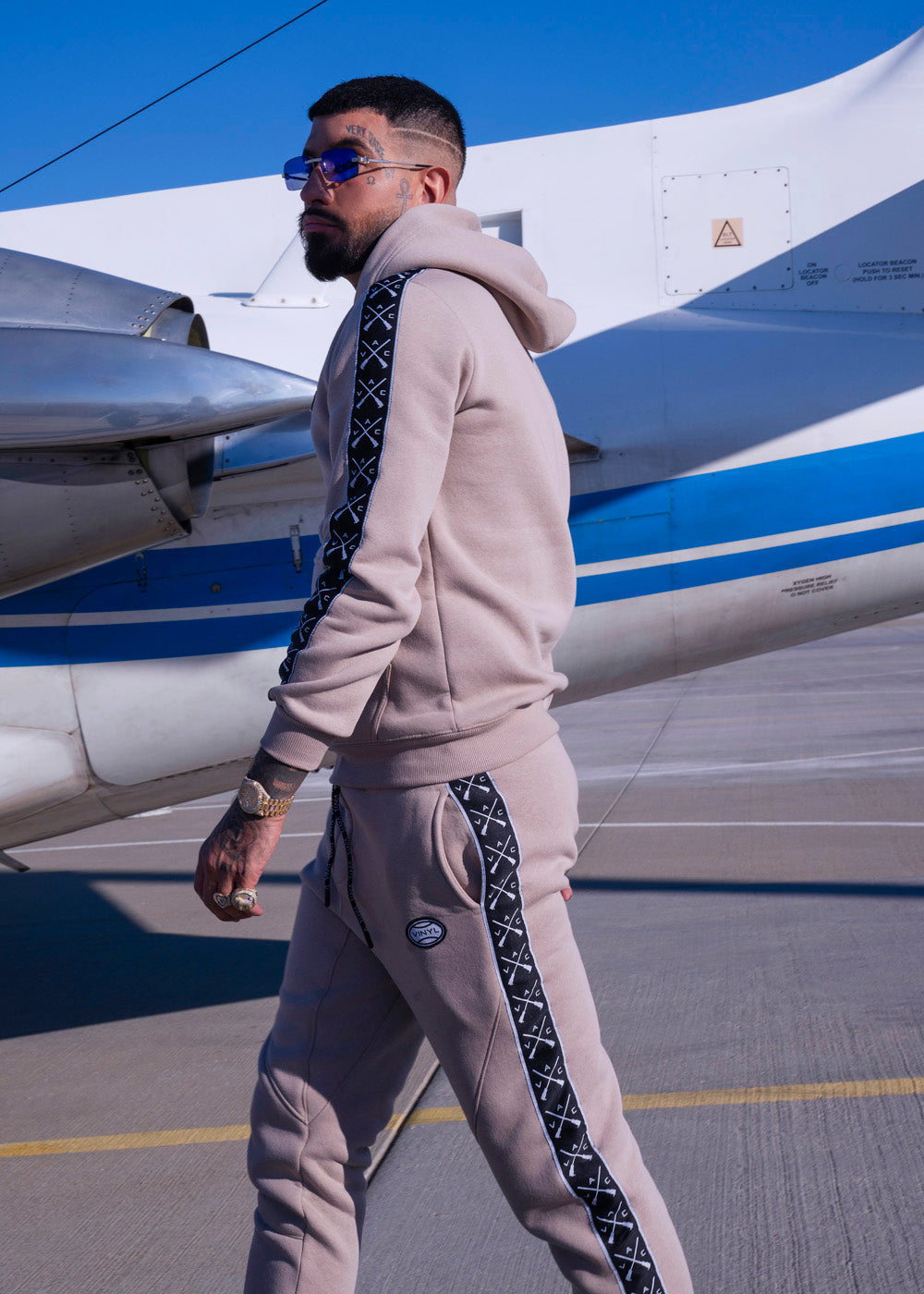 Vinyl φουτερ μπεζ με τρεσα cotton regular fit ανδρικο