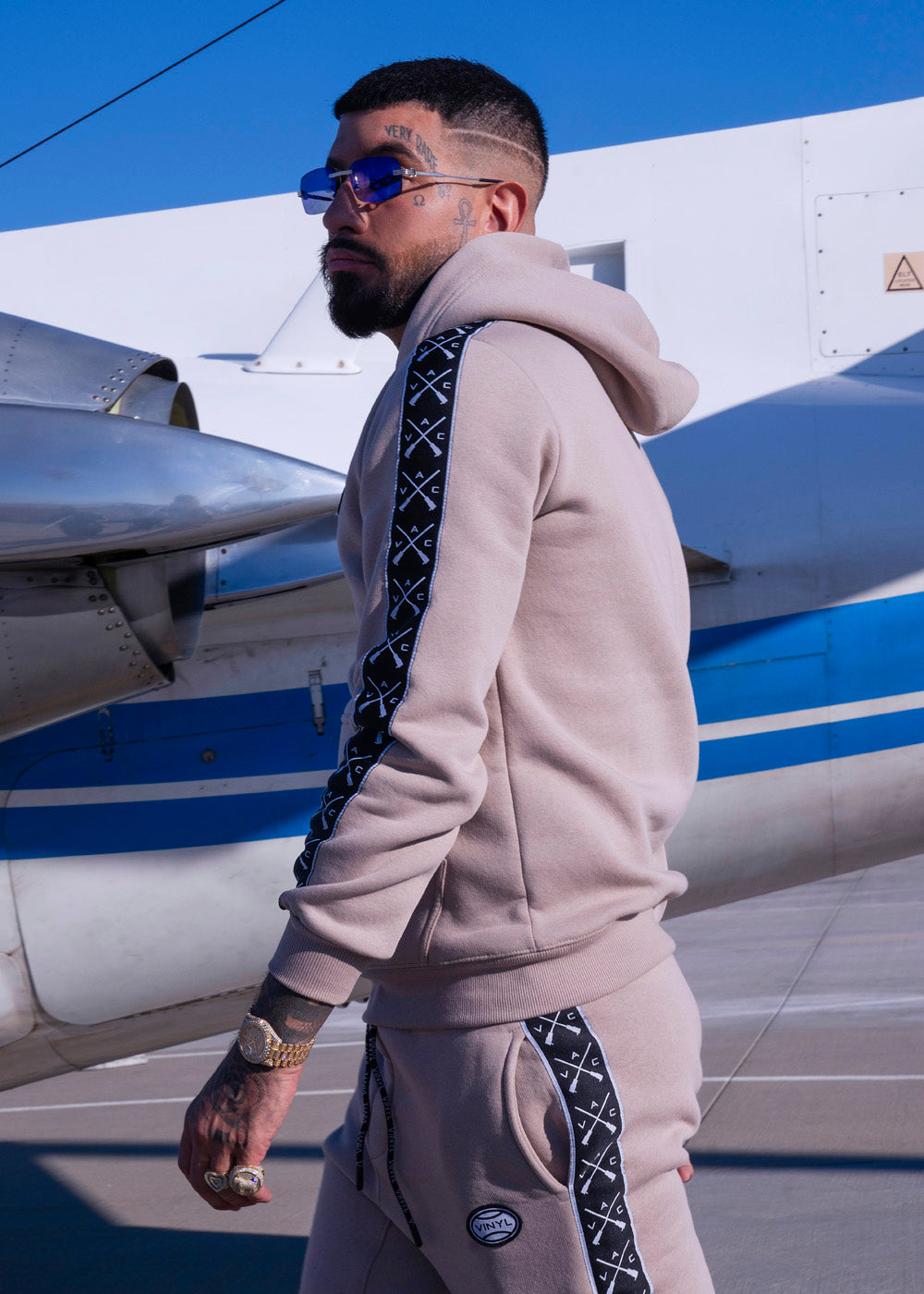 Vinyl φουτερ μπεζ με τρεσα cotton regular fit ανδρικο