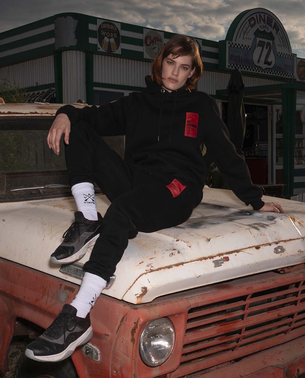 Vinyl φουτερ μαυρο cotton regular fit ανδρικο