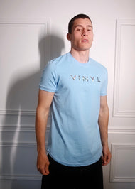 Vinyl μπλουζα με καθρεπτη γαλαζια cotton long line regular fit ανδρικη