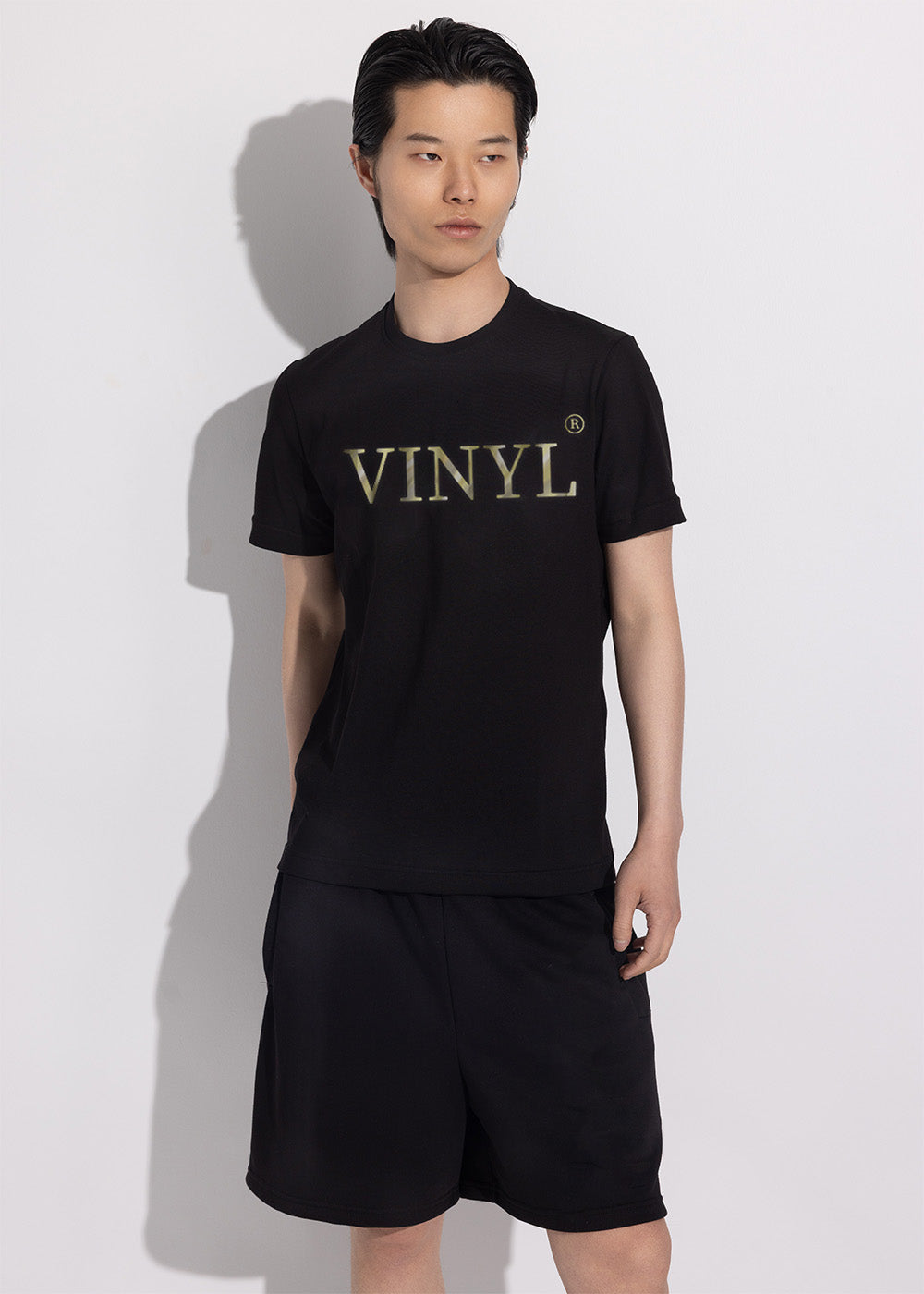 Vinyl μπλουζα με τύπωμα μαυρη cotton regular fit - golden aura t-shirt