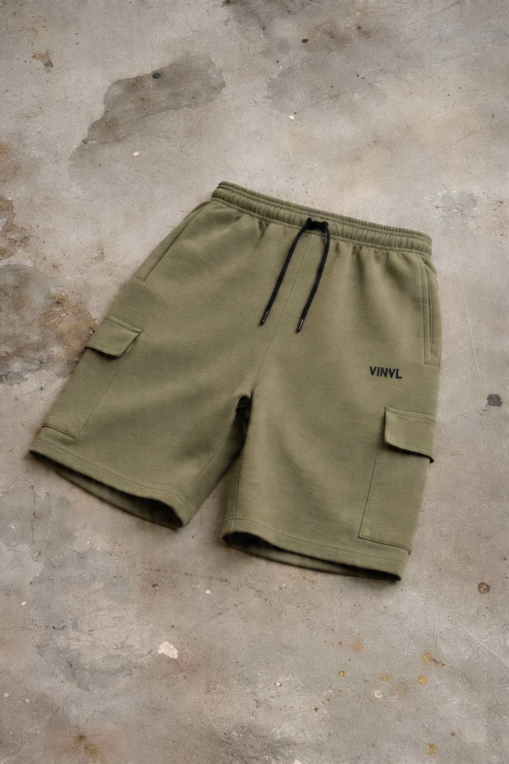 technical fleece cargo shorts khaki - relaxed fit
