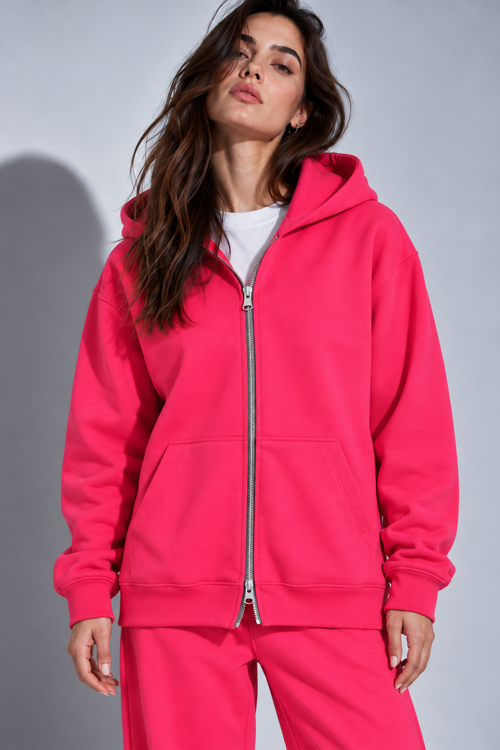 Urban zipped hoodie coral pink woman
