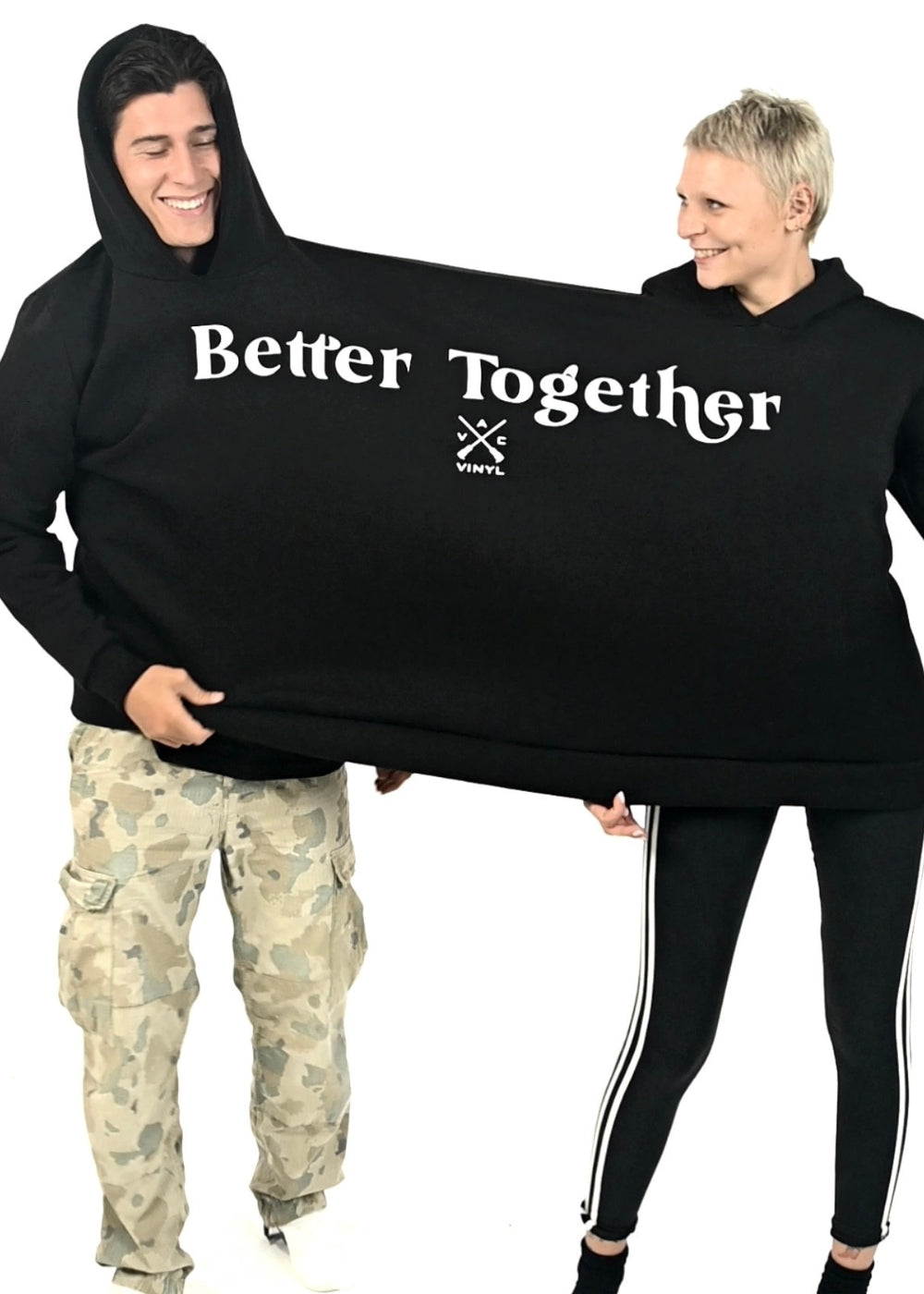 Vinyl φούτερ μαύρο με τύπωμα cotton regular fit - better together hoodie