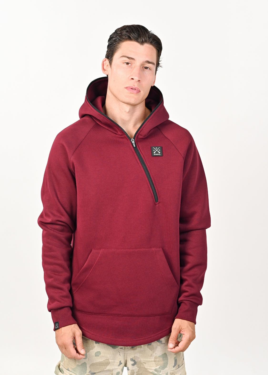 Vinyl φουτερ μπορντο με φερμουάρ cotton regular fit - half zipped hoodie