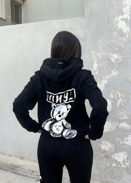 Vinyl φουτερ μαυρο με τυπωμα cotton regular fit - back print bear hoodie γυναικειο