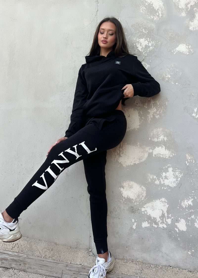 Vinyl φορμα μαυρη με τυπωμα cotton regular fit - side logo sweatpant γυναικεια