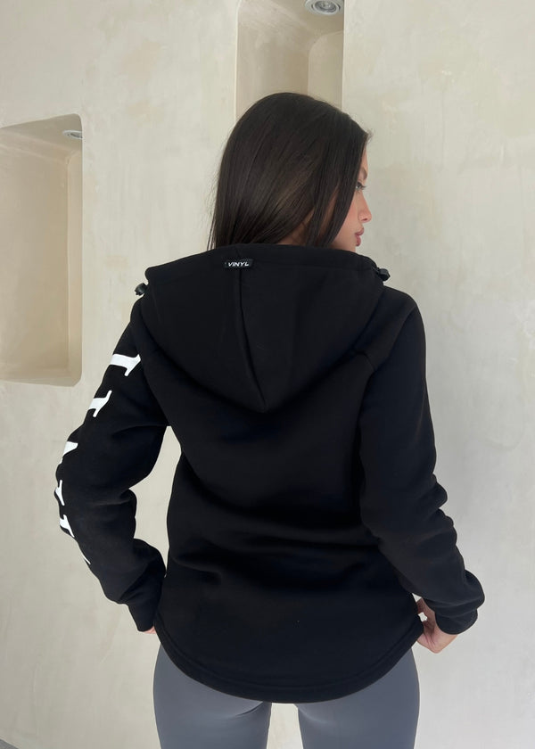 Vinyl ζακετα μαυρη με τυπωμα cotton regular fit - zip through hoodie with logo print γυναικεια