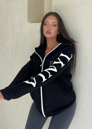 Vinyl ζακετα μαυρη με τυπωμα cotton regular fit - zip through hoodie with logo print γυναικεια