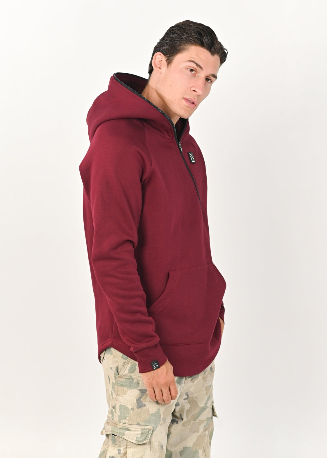 Vinyl φουτερ μπορντο με φερμουάρ cotton regular fit - half zipped hoodie