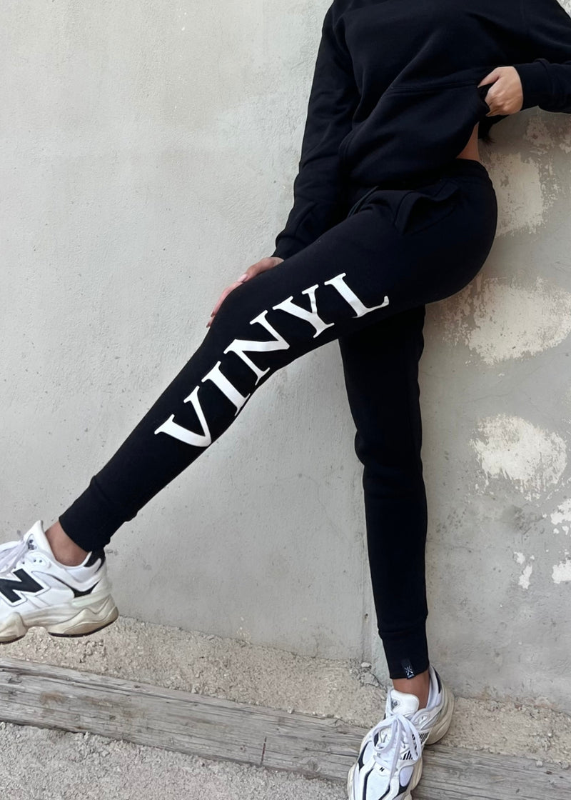 Vinyl φορμα μαυρη με τυπωμα cotton regular fit - side logo sweatpant γυναικεια