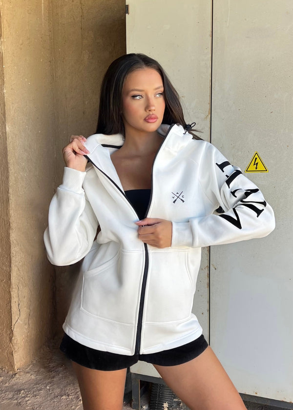 Vinyl ζακετα λευκη με τυπωμα cotton regular fit - zip through hoodie with logo print γυναικεια