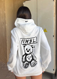 Vinyl φουτερ λευκο με τυπωμα cotton regular fit - back print bear hoodie γυναικειο