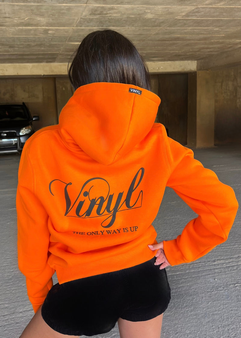 Vinyl φουτερ πορτοκαλι με τυπωμα cotton regular fit - foil print hoodie γυναικειο