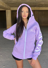 Vinyl ζακετα λιλα με τυπωμα cotton regular fit - zip through hoodie with logo print γυναικεια