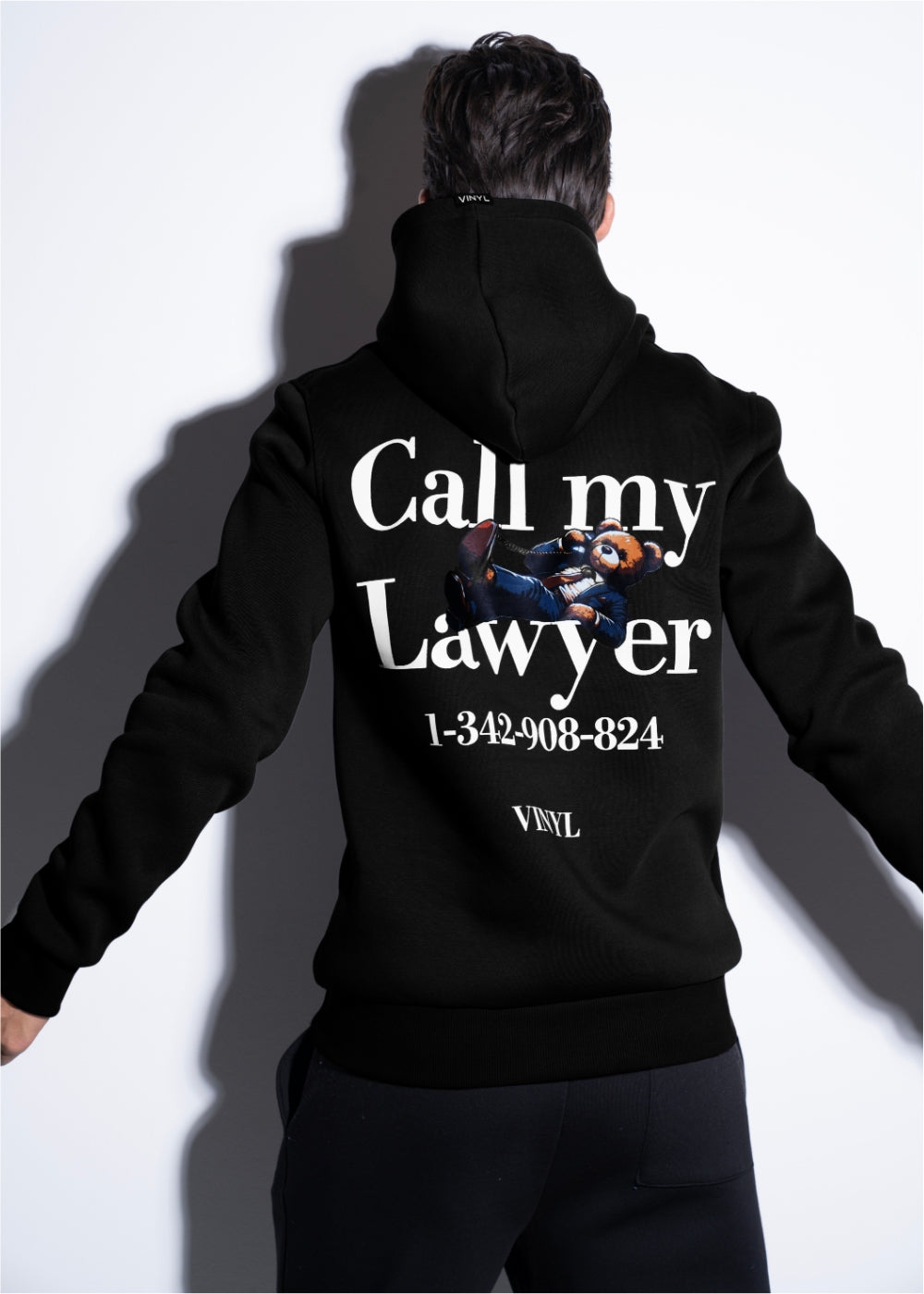 Vinyl φουτερ μαυρο με τυπωμα cotton regular fit - back and forth printed hoodie