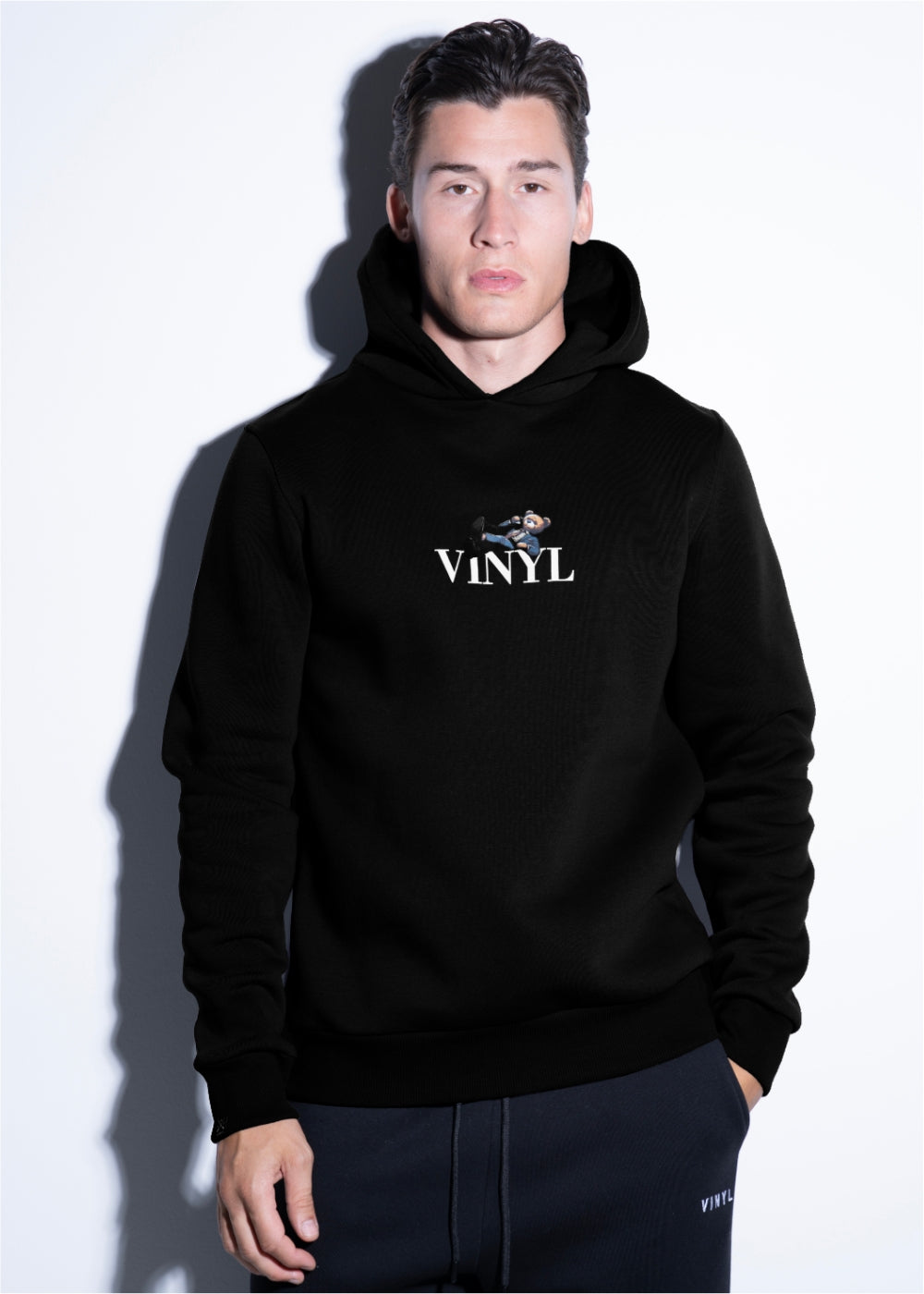 Vinyl φουτερ μαυρο με τυπωμα cotton regular fit - back and forth printed hoodie