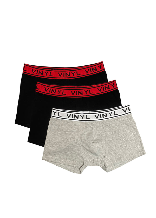 Boxers 3 Pack - VINYL Ανδρικά εσώρουχα Μαύρο/Γκρι