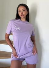 Vinyl μπλουζα με τυπωμα λιλα cotton regular fit γυναικεια
