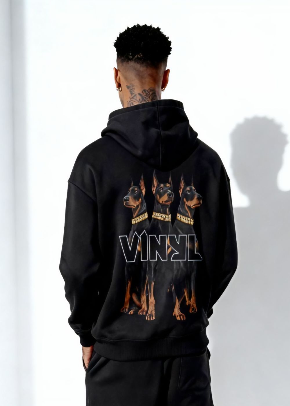 Vinyl φουτερ μαυρο με τυπωμα cotton oversized - dogs gang hoodie