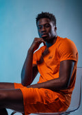 Vinyl bermuda shorts with embroidery orange cotton regular fit for men