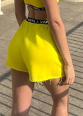 Vinyl shorts with elastic yellow cotton regular fit for women