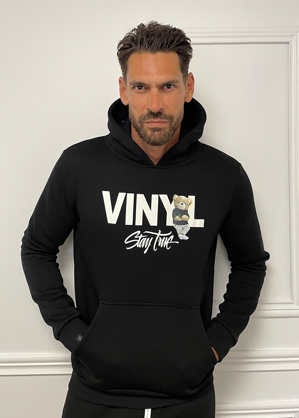 Vinyl φουτερ μαυρο με τυπωμα cotton regular fit ανδρικο