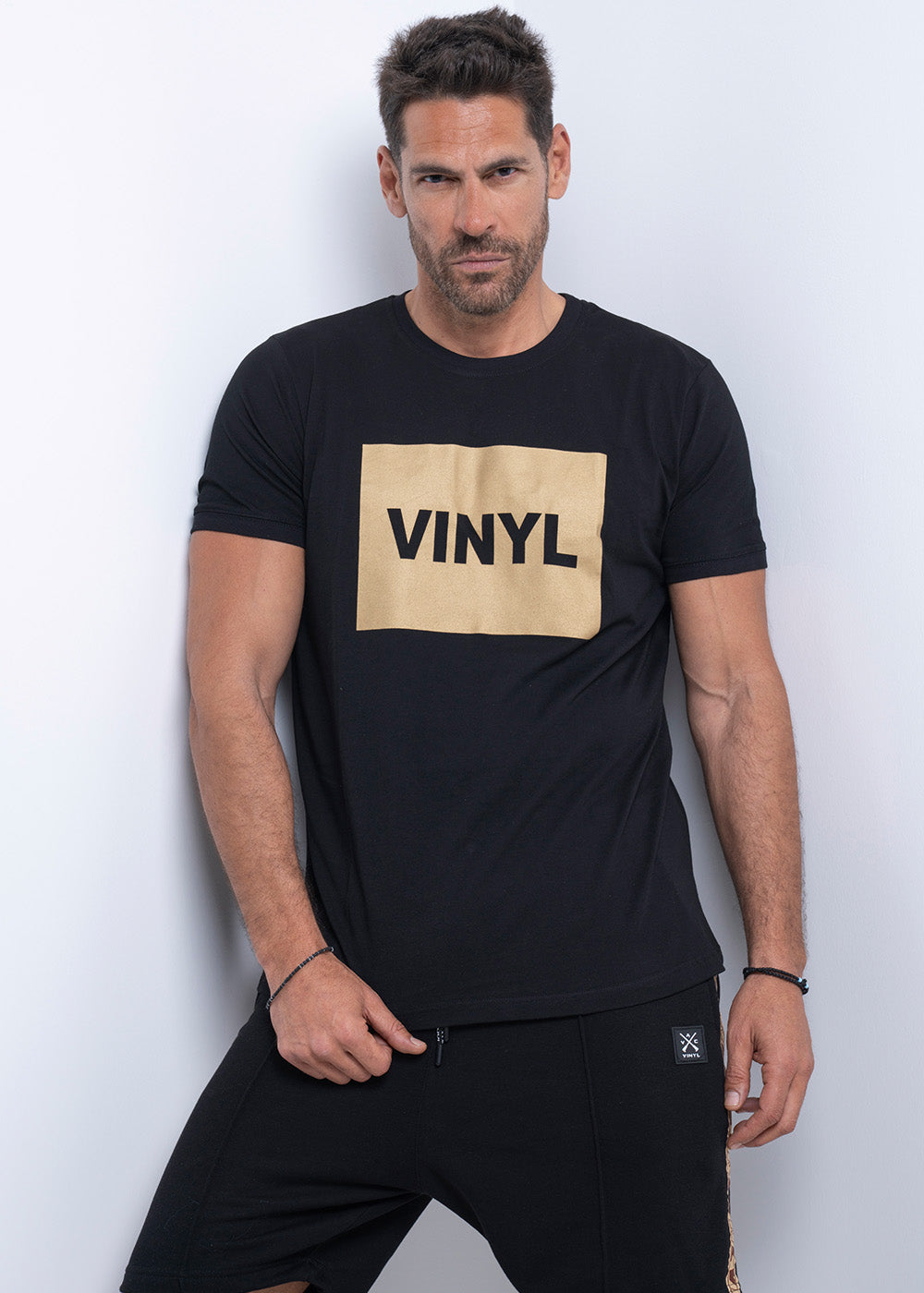 Vinyl μπλουζα με τυπωμα μαυρη cotton regular fit ανδρικη