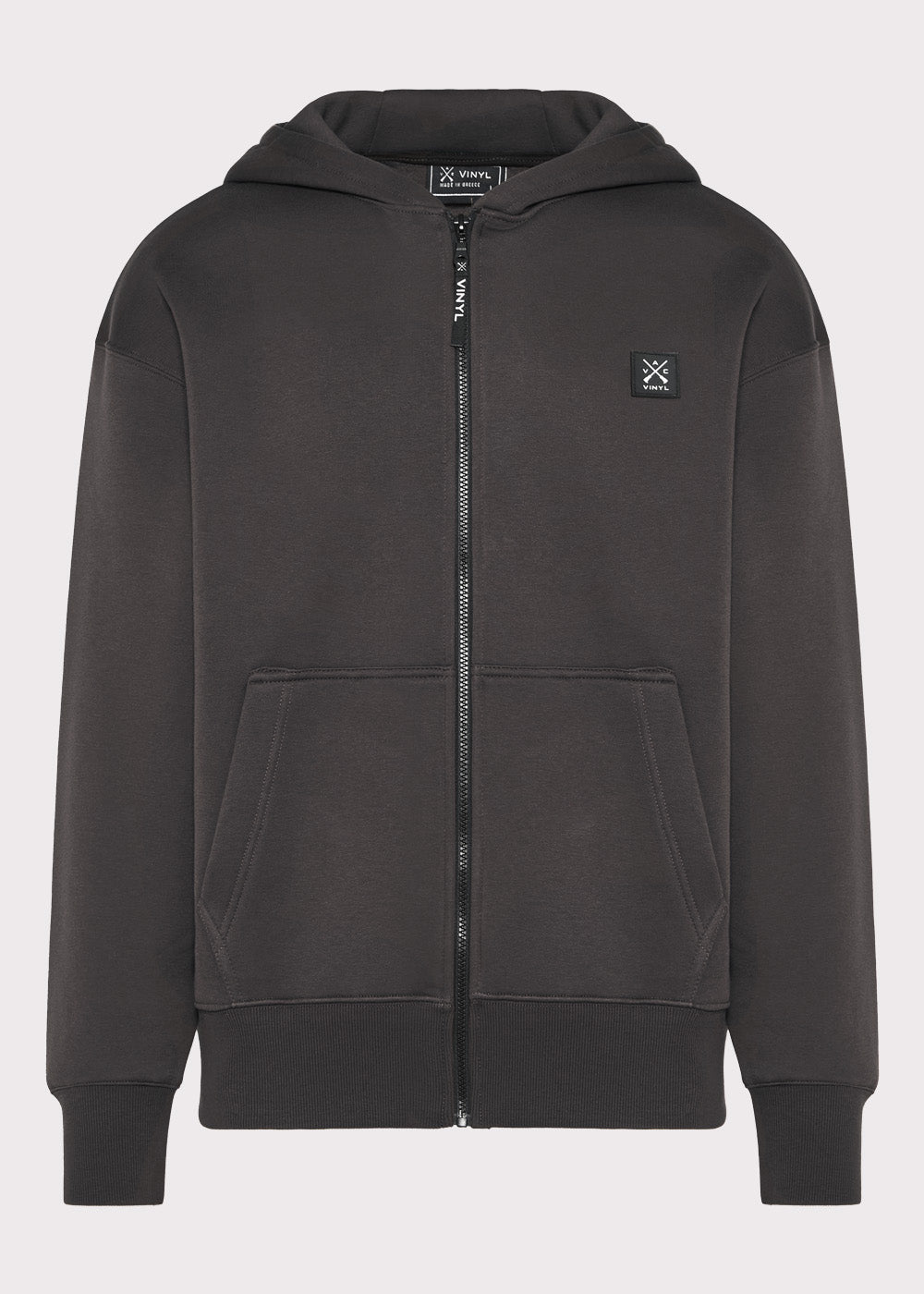 Vinyl ζακετα γκρι με ριπ τελειωμα cotton oversized - off duty zip hoodie