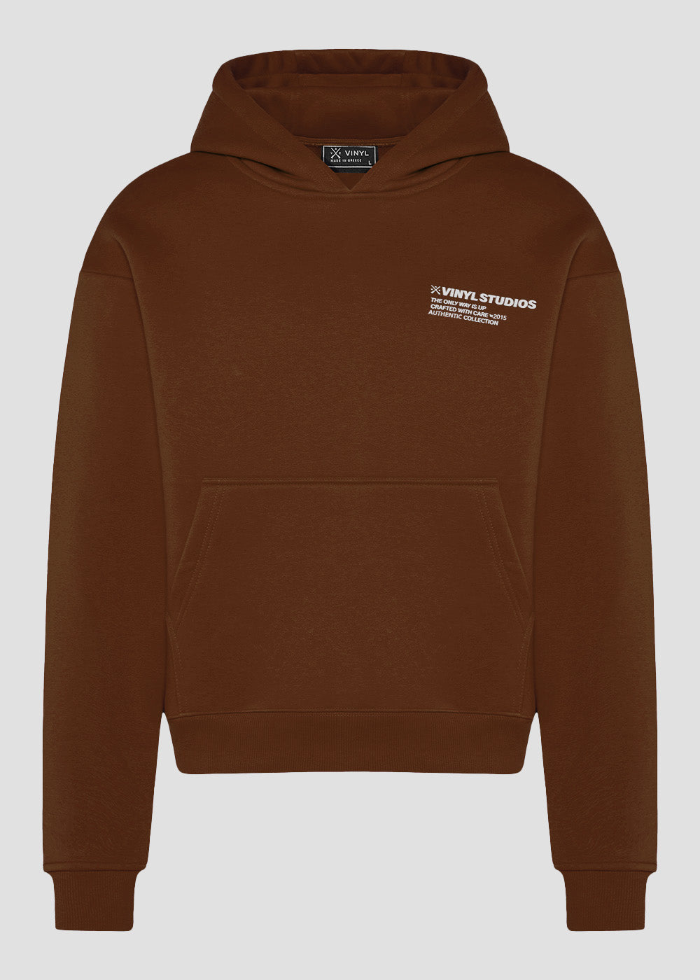 Vinyl φουτερ καφε με τυπωμα cotton oversized - studios v legacy hoodie