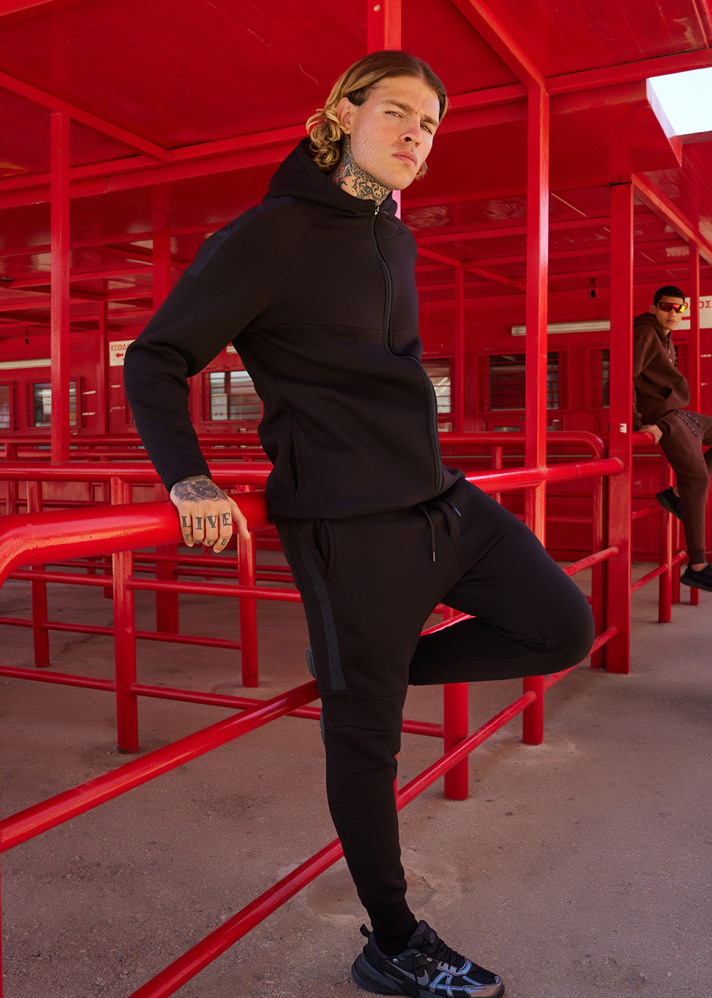 Vinyl φορμα μαυρη με τρεσα cotton regular fit - line motion sweatpants