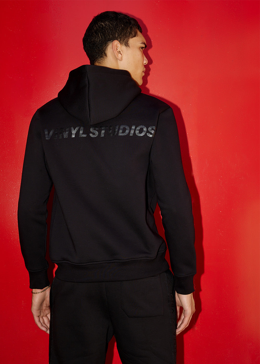 Vinyl φουτερ μαυρο με τυπωμα cotton regular fit - on repeat hoodie