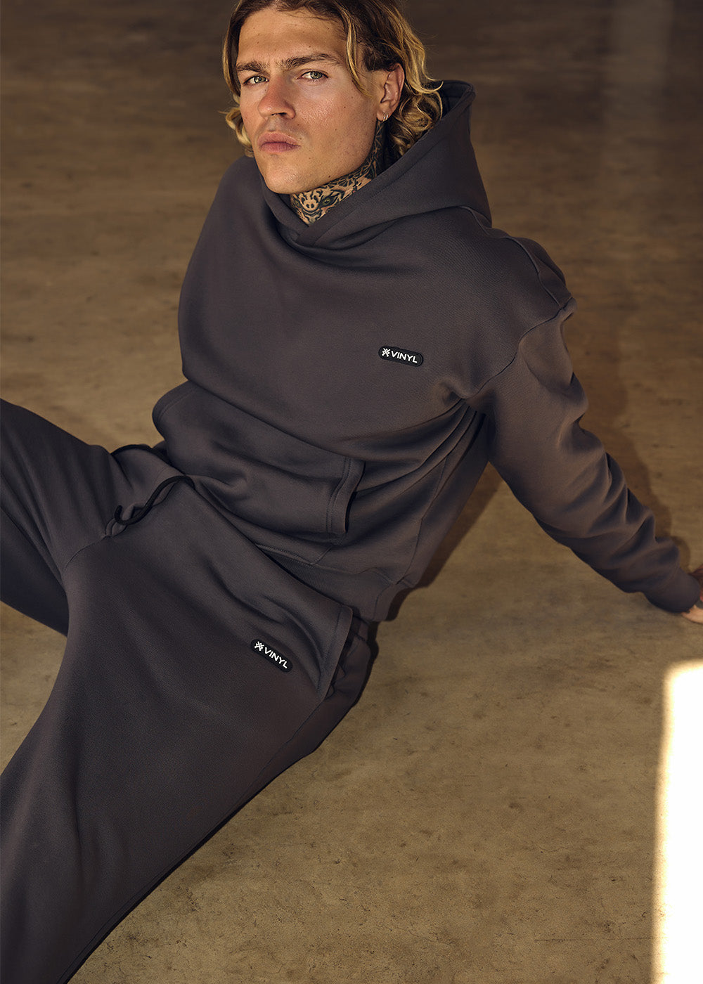 Vinyl φορμα παντελονι γκρι cotton relaxed fit - emblem sweatpants