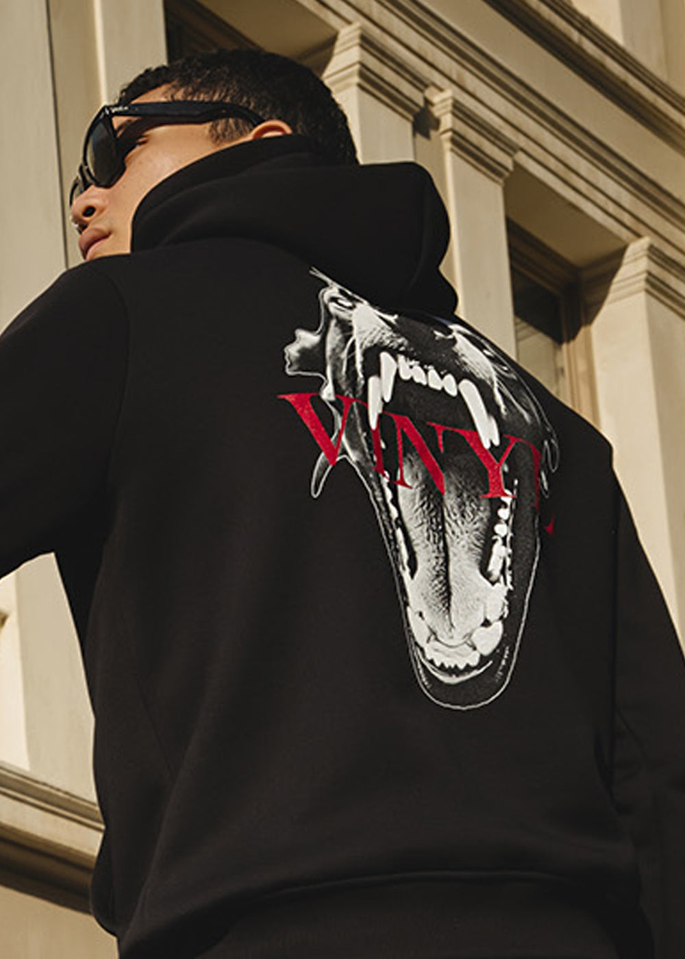 Vinyl φουτερ μαυρο με τυπωμα  cotton regular fit - street beast hoodie