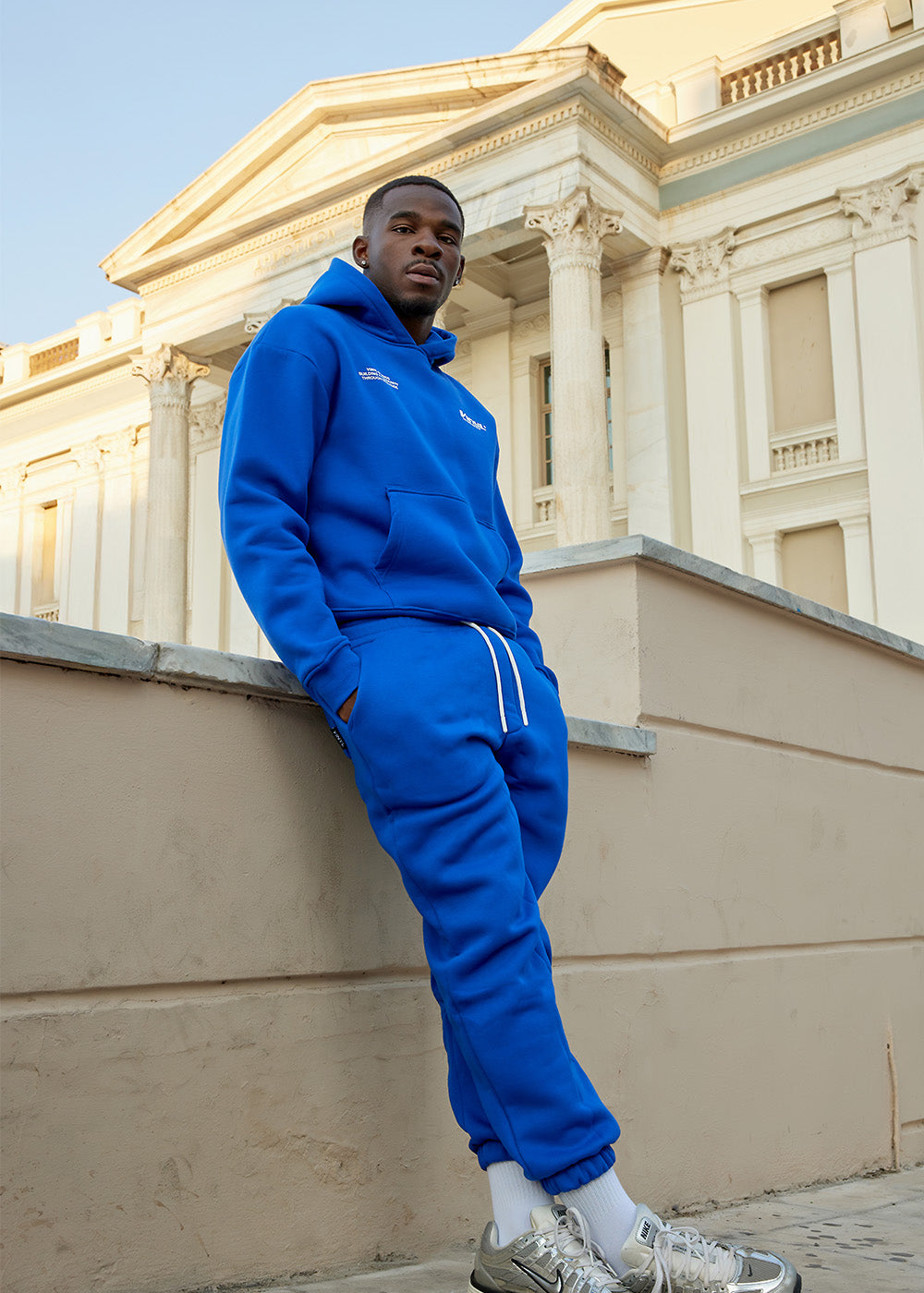 Vinyl φουτερ μπλε με τυπωμα cotton oversized - studios v beat hoodie
