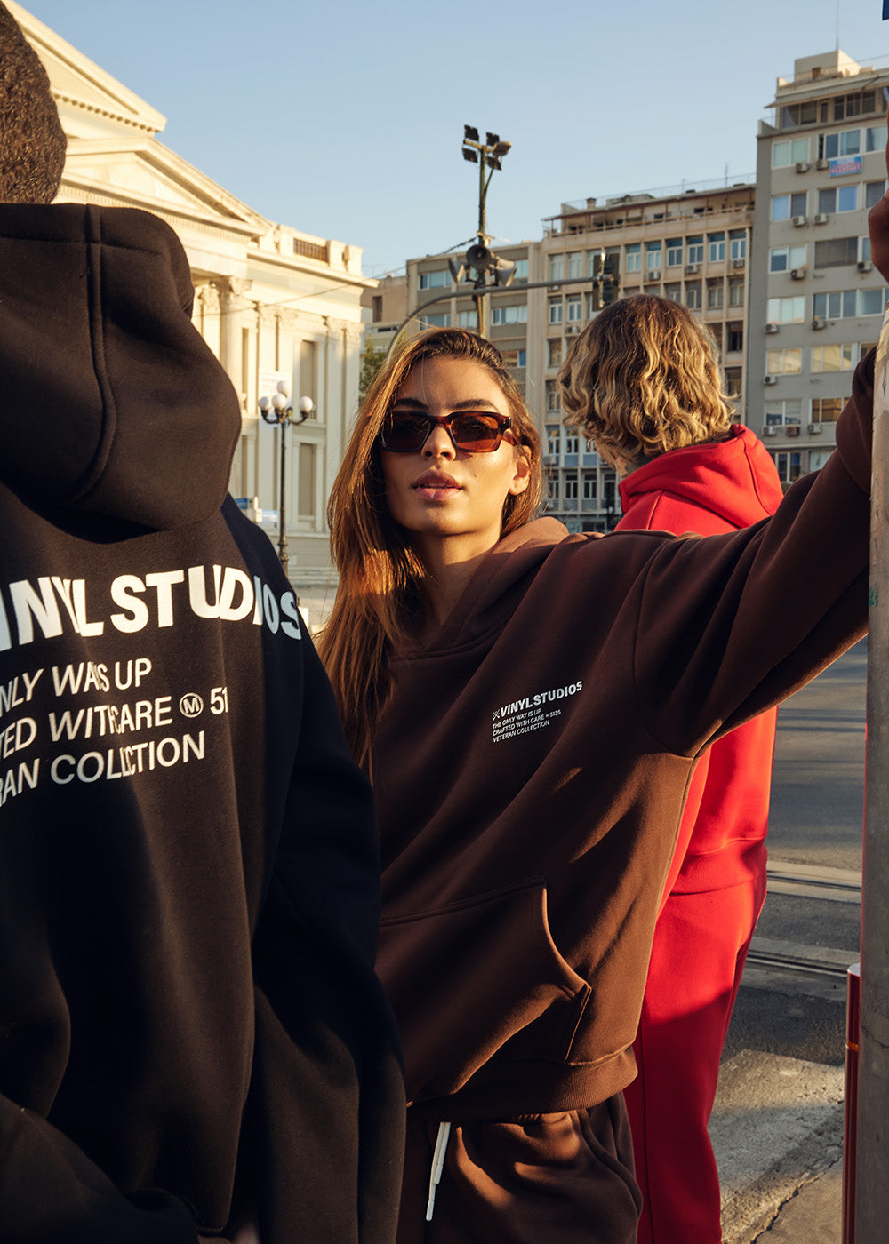 Vinyl φουτερ καφε με τυπωμα cotton oversized - studios v legacy hoodie