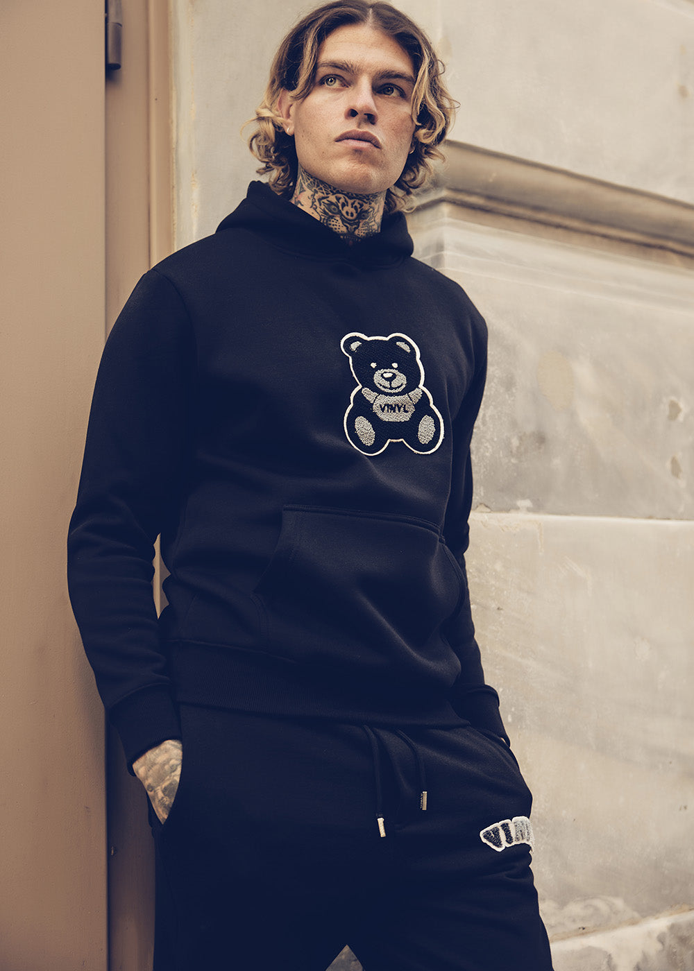Vinyl φουτερ μαυρο με patch cotton regular fit - puff teddy hoodie
