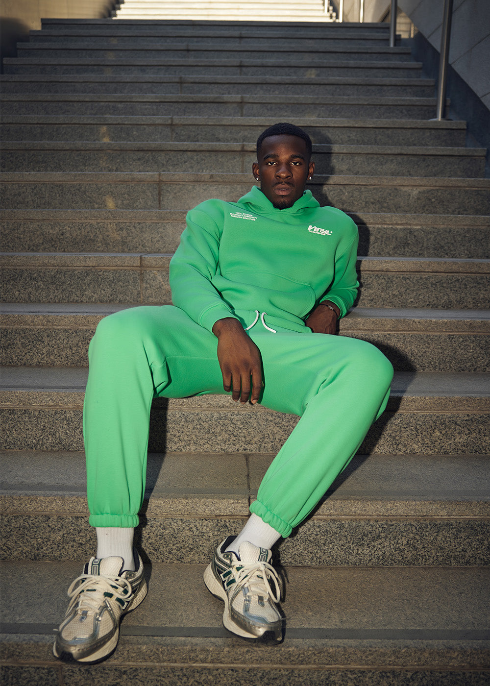 Vinyl φουτερ πρασινο με τυπωμα cotton oversized - studios v beat hoodie